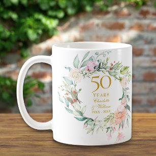 50. Jahrestag Hochzeit Rose Aquarellland Kaffeetasse