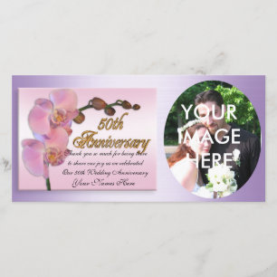 50. Jahrestags-Foto danken Ihnen rosa Orchideen Dankeskarte