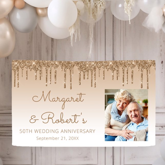 50-jähriges Custom Foto Gold Glitzer Tropfen Banner (Von Creator hochgeladen)