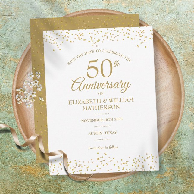 50-jähriges Gold Dust Confetti Save the Date Ankündigungspostkarte (Von Creator hochgeladen)