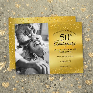 50-jähriges Gold Foil Save the Date Foto Ankündigungspostkarte