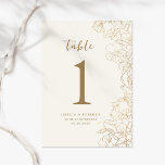 50-jähriges Gold Tischnummer<br><div class="desc">Creme Elfenbeingold botanische Überraschung 50. Hochzeitstag feiert Tischnummer. Minimalistisches modernes Design mit botanischen Akzenten und Typografie-Script-Schriftart. Einfache Blumenkarte für ein stilvolles Party.</div>