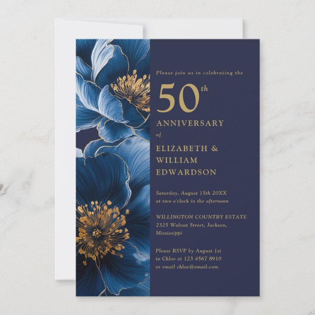 50-jähriges Jubiläum der Blauen und goldenen Blüte Einladung (Vorderseite)