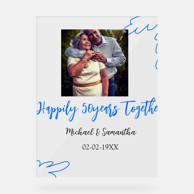 50-jähriges Jubiläum mit Namen für blaues Foto Acrylschild (Vorderseite)