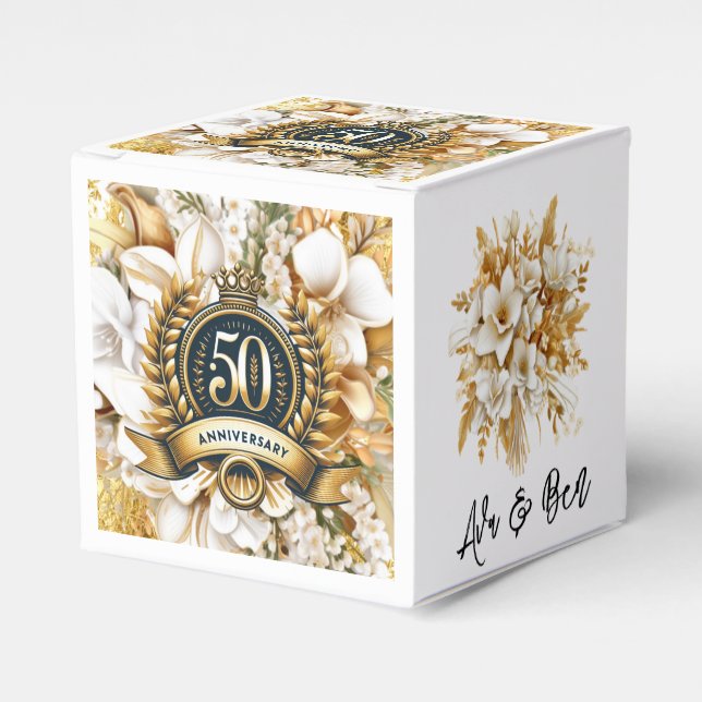 50-jähriges Jubiläum von White and Gold Floral Geschenkschachtel (Vorderseite)