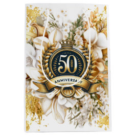 50-jähriges Jubiläum von White and Gold Floral Mittlere Geschenktüte