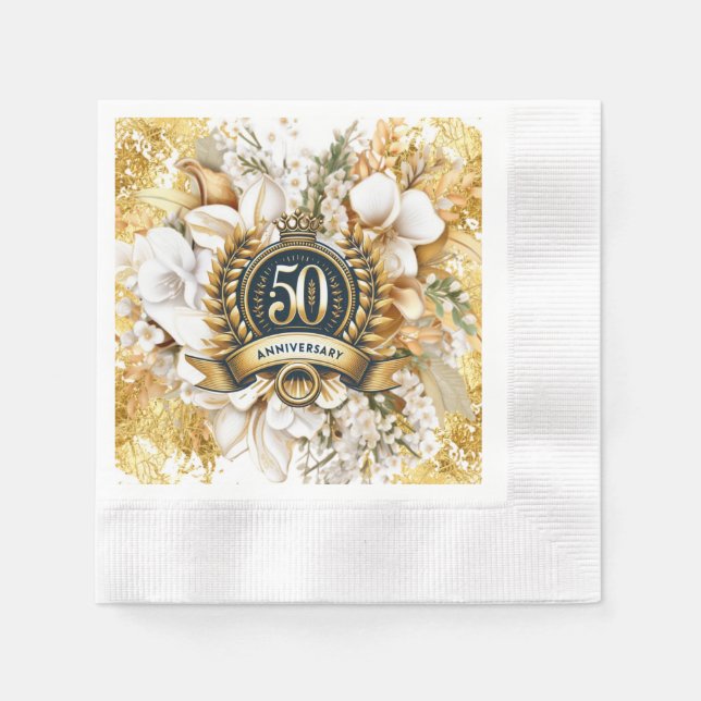 50-jähriges Jubiläum von White and Gold Floral Serviette (Vorderseite)