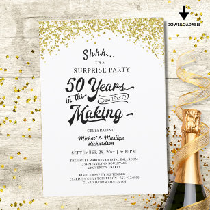 50-jähriges Überraschungs-Party Gold Confetti Einladung