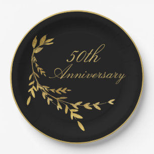 50. Jubiläum 50 Black Gold Leaf Pappteller