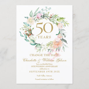 50. Jubiläum Ändern Sie das Datum Rose Garland Einladung