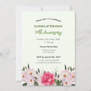 50. Jubiläum Aquarell Rosa Rosen Einladung