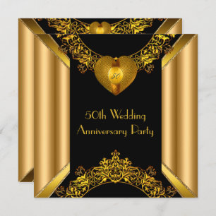 50. Jubiläum Art Deco Gold Goldenes Herz 2 Einladung