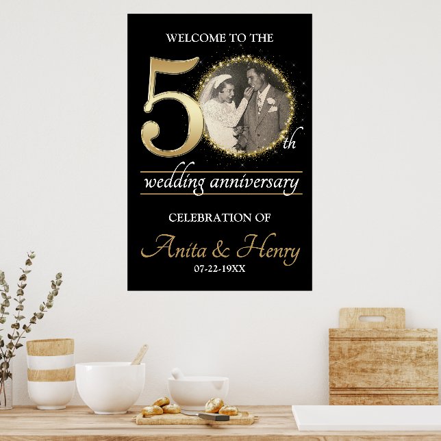 50. Jubiläum Begrüßungszeichen mit Foto Poster (Küche)
