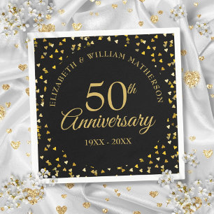 50. Jubiläum Black Gold Love Hearts Konfetti Serviette