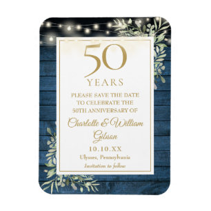 50. Jubiläum Blau Rustikal Holz Save The Date Magnet