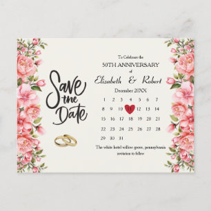 50. Jubiläum Blumenkalender Datum Ankündigungspostkarte