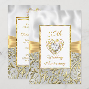50. Jubiläum Diamant Herz Gold Bogen Floral Einladung