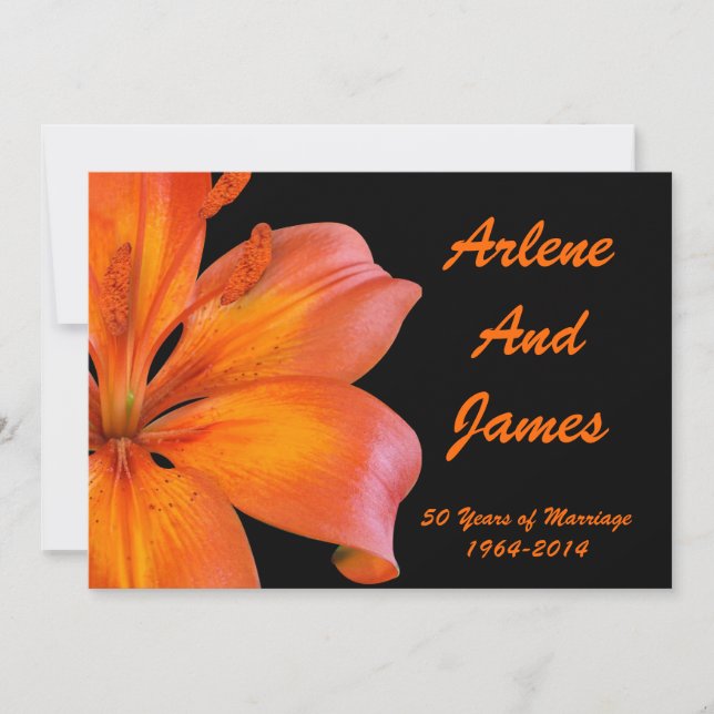 50. Jubiläum Dinner Einladung Lilie auf schwarz (Vorderseite)
