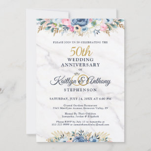 50. Jubiläum Elegant Floral Gold Marineblau Einladung