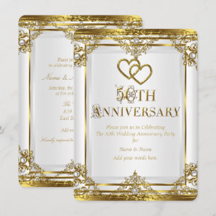 50. Jubiläum Elegant Gold Weiße Perle Einladung