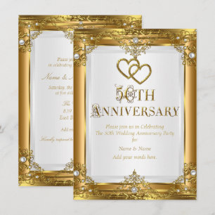 50. Jubiläum Elegant Gold Weiße Perle Golden Einladung