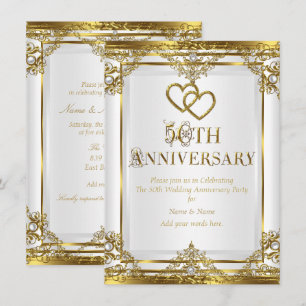 50. Jubiläum Elegant Gold White Pearl Einladung
