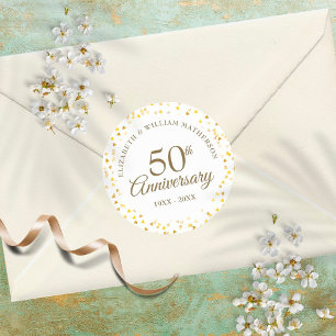 50. Jubiläum Elegante goldene Herzen Konfetti Runder Aufkleber