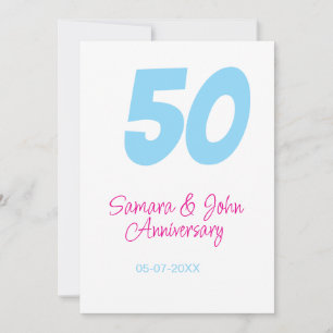 50. Jubiläum fett blau pink Name Datum elegant Einladung
