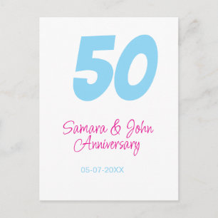 50. Jubiläum fett blau rosa Name Datum elegant Postkarte