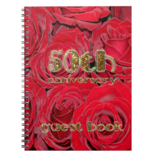 50. Jubiläum Gästebuch Gold-Rote Rosen Blumenkohl Notizblock