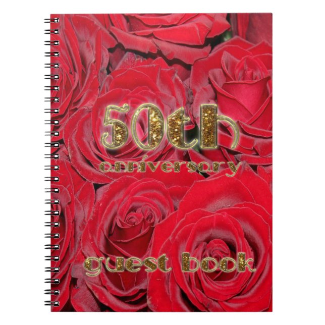 50. Jubiläum Gästebuch Gold-Rote Rosen Blumenkohl Notizblock (Vorderseite)