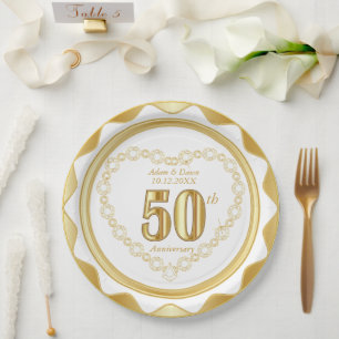 50. Jubiläum - Gold und Weiß Pappteller
