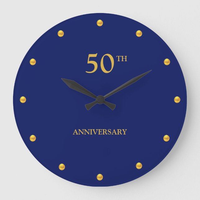 50. Jubiläum & Golden Dots auf Navy Blue Große Wanduhr (Vorderseite)