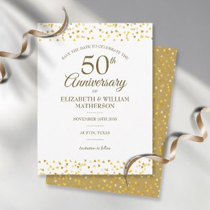50. Jubiläum Golden Love Hearts Save-the-Date Postkarte