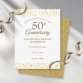 50. Jubiläum Golden Love Hearts Save the Date Postkarte