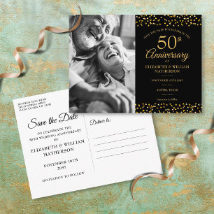 50. Jubiläum Goldene Herzen Foto Save the Date  Ankündigungspostkarte