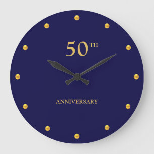 50. Jubiläum & goldene Punkte auf Marineblau Große Wanduhr