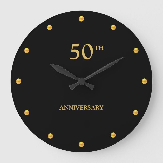 50. Jubiläum & Goldene Punkte auf Schwarz Große Wanduhr (Vorderseite)