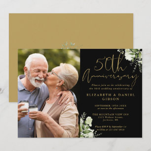 50. Jubiläum Grün Schwarz Und Gold Foto Einladung
