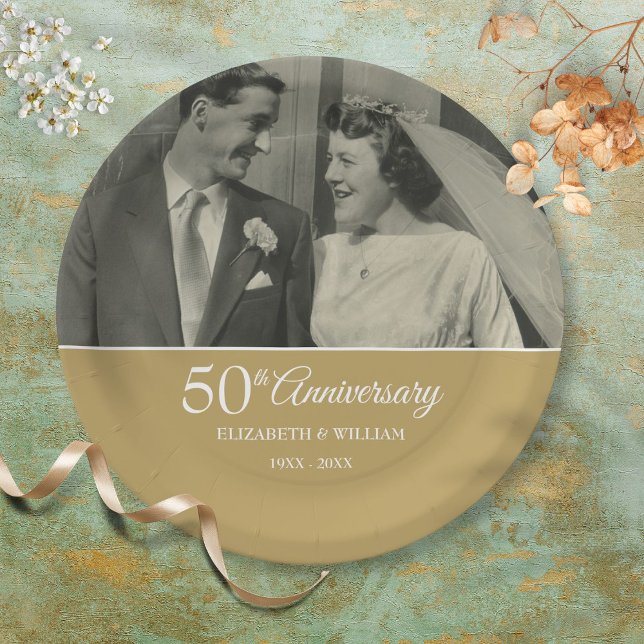 50. Jubiläum Hochzeit Foto Golden Paper Plate Pappteller (50th Anniversary Wedding Photo Golden Paper Plate)