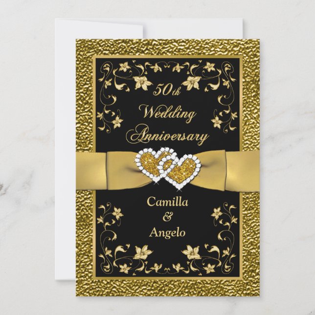 50 Jubiläum Josed Hearts Wedding Invite 3 Einladung (Vorderseite)