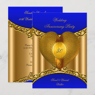 50. Jubiläum Königsblau Gold Goldenes Herz Einladung