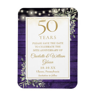 50. Jubiläum Lila Holz Save The Date Magnet