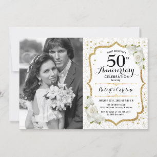 50. Jubiläum mit Foto - Weißgold Einladung