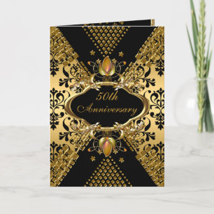 50. Jubiläum Party Gold Black Damask Deko 3 Einladung
