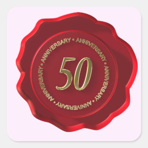 50. Jubiläum Rotwachs-Siegel Quadratischer Aufkleber