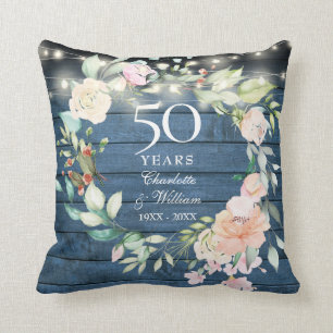 50. Jubiläum Rustic Floral String Lights Foto Kissen