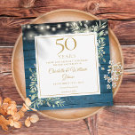50. Jubiläum Rustikale Holzleuchten Foliage Square Save The Date<br><div class="desc">Mit einer zarten Aquarelllandschaft und hübschen Saitenleuchten auf blauen Holzpaneelen ist diese elegante,  rustikale Save the Date-Jubiläumseinladung personalisiert mit Ihren speziellen 50-jährigen Jubiläumsfeierinformationen. Entwickelt von Thisisnotme©</div>