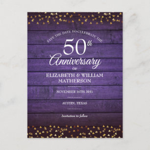 50. Jubiläum Save the Date Goldene Herzen Rustikal Postkarte