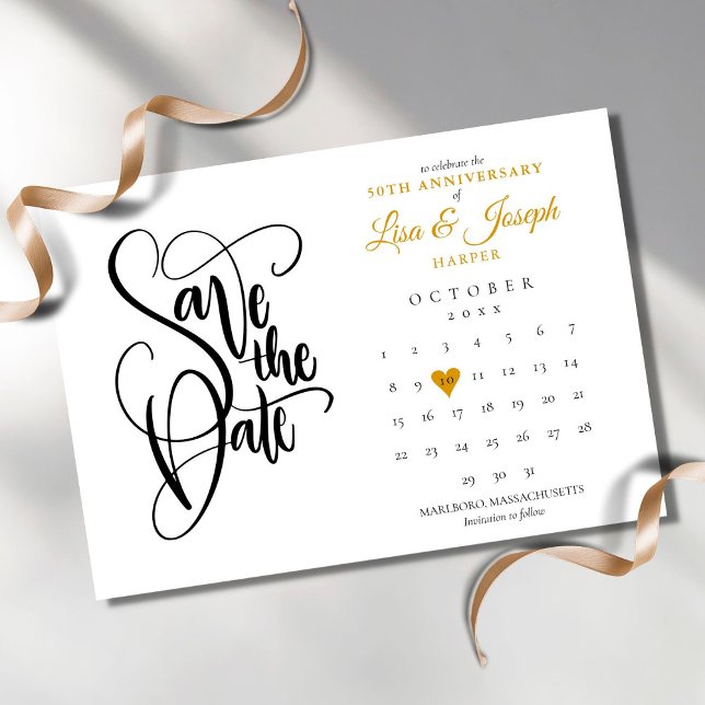 50. Jubiläum Save the Date Kalender Gold Herz Einladung (Von Creator hochgeladen)